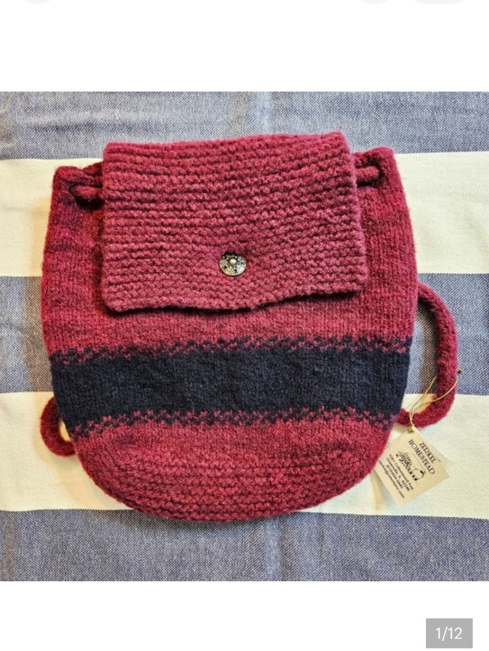 NWT Handmade Zerkel Homestead Knitted Burgundy Wool Mini Backpack